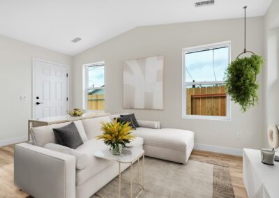 Snap ADU San Diego Cherokee Ave One Story 2BR2BA 749sqft L-Shape-Living Room-Dining Area-Staged